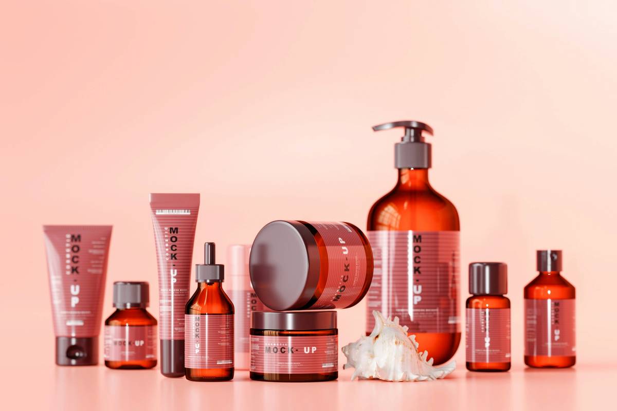 Infographic showing average daily chemical exposure from cosmetics: 170+ ingredients, common toxins include parabens, phthalates, formaldehyde donors